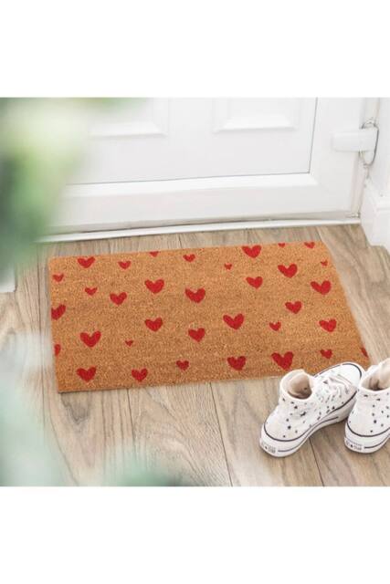 KDMD Natural Red Love Heart Doormat - Romantic Welcome for Home in Tan - Size: Medium - image 1