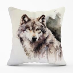 Warren Reed - Designer Loyal Wolf Watercolour Outdoor Cushion in Brown - Size: 60 cm x 60 cm - thumbnail 1