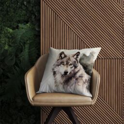 Warren Reed - Designer Loyal Wolf Watercolour Outdoor Cushion in Brown - Size: 60 cm x 60 cm - thumbnail 2