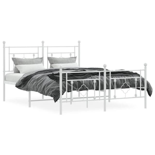 Berkfield Home Metal Bed Frame without Mattress with Footboard White 140x200cm - Size: 140x200 cm - image 1