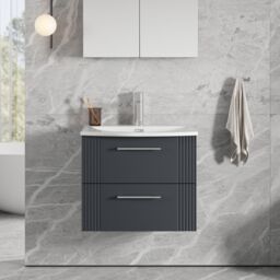 Balterley Wall Hung 2 Drawers Vanity Unit - Curved Basin 600mm, Satin Dark Grey - thumbnail 2
