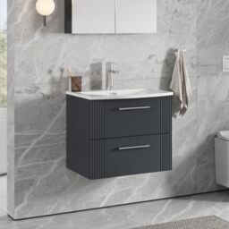 Balterley Wall Hung 2 Drawers Vanity Unit - Curved Basin 600mm, Satin Dark Grey - thumbnail 4
