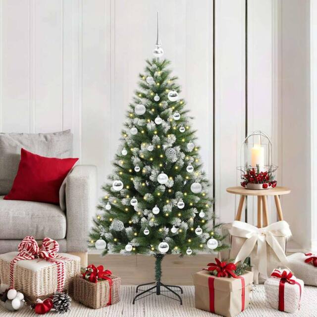 Berkfield Home Artificial Hinged Christmas Tree with Flocked Snow 150 cm in Green - image 1