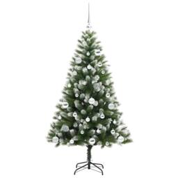 Berkfield Home Artificial Hinged Christmas Tree with Flocked Snow 150 cm in Green - thumbnail 4