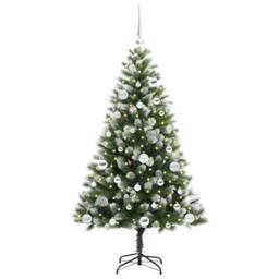 Berkfield Home Artificial Hinged Christmas Tree with Flocked Snow 150 cm in Green - thumbnail 3