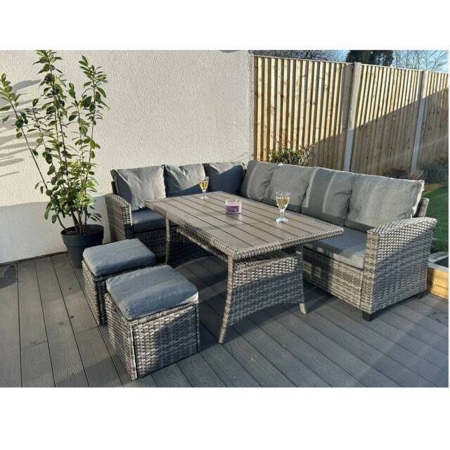 Outdoor Living York 8 Seat Mixed Grey Rattan Corner Sofa Dining Set in Dark Grey - image 1