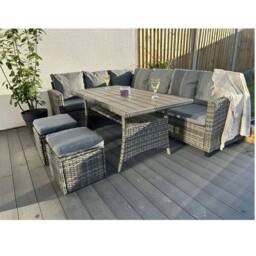 Outdoor Living York 8 Seat Mixed Grey Rattan Corner Sofa Dining Set in Dark Grey - thumbnail 2