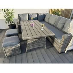 Outdoor Living York 8 Seat Mixed Grey Rattan Corner Sofa Dining Set in Dark Grey - thumbnail 3