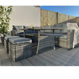 Outdoor Living York 8 Seat Mixed Grey Rattan Corner Sofa Dining Set in Dark Grey - thumbnail 9