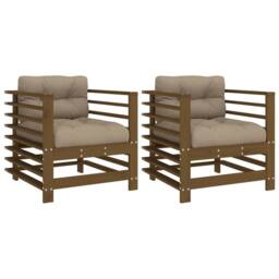 Berkfield Home Garden Chairs with Cushions 2 pcs Honey Brown Solid Wood Pine - thumbnail 1