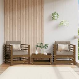 Berkfield Home Garden Chairs with Cushions 2 pcs Honey Brown Solid Wood Pine - thumbnail 2
