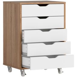 VINSETTO Mobile Filing Cabinet, 5-drawer File Cabinet with Wheels, Oak in White - thumbnail 2