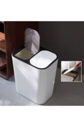 Living and Home 15L Rubbish Dustbin 2 Recycling Bin Trash Can Kitchen Dry Wet Separation Sorting with Push-type Lid in White - thumbnail 4