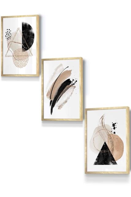 ARTZE Abstract Black Beige Watercolour Shapes Framed Wall Art - Small in Metallic Gold - Size: W33 cm x H45 cm x D20mm - image 1