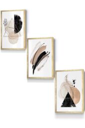 ARTZE Abstract Black Beige Watercolour Shapes Framed Wall Art - Small in Metallic Gold - Size: W33 cm x H45 cm x D20mm - thumbnail 1