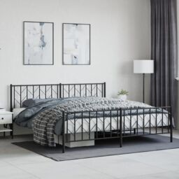 Berkfield Home Metal Bed Frame without Mattress with Footboard Black 193x203cm - Size: 193x203 cm - thumbnail 1