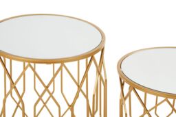 Orsina Set Of 2 Gold Frame Round Side Tables, Bedside Table With Mirrored Top, Gold Finished Accent Table, Round Table - thumbnail 3