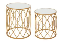 Orsina Set Of 2 Gold Frame Round Side Tables, Bedside Table With Mirrored Top, Gold Finished Accent Table, Round Table - thumbnail 2