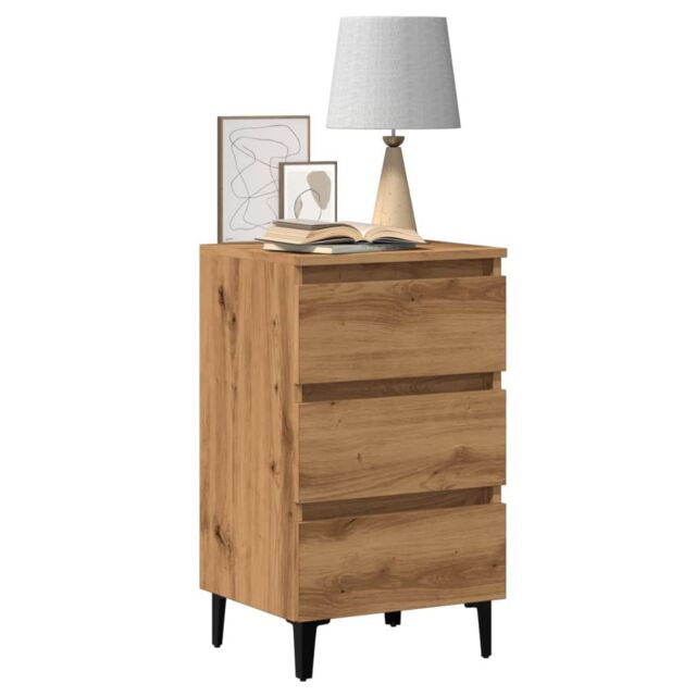 Berkfield Home Bed Cabinet with Metal Legs Artisan Oak 40x35x69 cm in Brown - Size: 40 x 35 x 69 cm - image 1