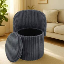 GAVENO CAVAILIA 3 In 1 Harp Ribbed Ottoman Storage Stool in Charcoal - Size: 1 Seater - thumbnail 1