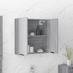 Berkfield Home Bathroom Mirror Cabinet Grey Sonoma 64x20x67 cm - Size: 64 x 20 x 67 cm - thumbnail 4