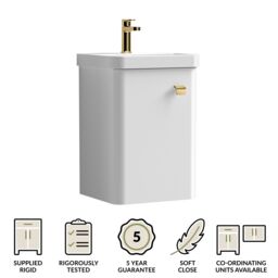 Balterley Bathroom Wall Hung 1 Soft Close Door Vanity Unit Basin, White, 379mm in White - thumbnail 3