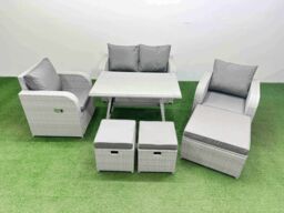 Fimous PE Wicker Rattan Garden Furniture Set Reclining Chairs Love Sofa in Light Grey - thumbnail 1