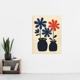 "Artery8 Simple Blue Red Daisy Flowers in Pots Folk Art Wall Art Print in Beige - Size: W12"" x H16""" - thumbnail 4