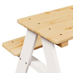 Berkfield Home Children's Table with Benches IRUN White 90x79.5x50cm Solid Wood - Size: 90x79.5x50 cm - thumbnail 7