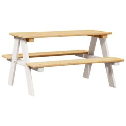 Berkfield Home Children's Table with Benches IRUN White 90x79.5x50cm Solid Wood - Size: 90x79.5x50 cm - thumbnail 2