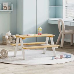 Berkfield Home Children's Table with Benches IRUN White 90x79.5x50cm Solid Wood - Size: 90x79.5x50 cm - thumbnail 1
