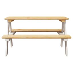 Berkfield Home Children's Table with Benches IRUN White 90x79.5x50cm Solid Wood - Size: 90x79.5x50 cm - thumbnail 4