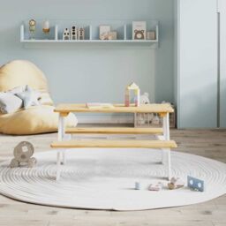 Berkfield Home Children's Table with Benches IRUN White 90x79.5x50cm Solid Wood - Size: 90x79.5x50 cm - thumbnail 3