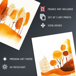 "Artery8 Set of 3 Abstract Autumn Trees Forest Landscapes 12X16"" Art Prints in Orange - Size: W12"" x H16""" - thumbnail 4