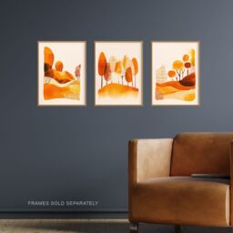 "Artery8 Set of 3 Abstract Autumn Trees Forest Landscapes 12X16"" Art Prints in Orange - Size: W12"" x H16""" - thumbnail 2
