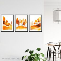 "Artery8 Set of 3 Abstract Autumn Trees Forest Landscapes 12X16"" Art Prints in Orange - Size: W12"" x H16""" - thumbnail 3