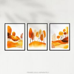 "Artery8 Set of 3 Abstract Autumn Trees Forest Landscapes 12X16"" Art Prints in Orange - Size: W12"" x H16""" - thumbnail 5
