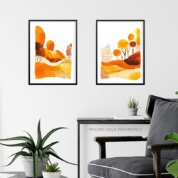 "Artery8 Set of 3 Abstract Autumn Trees Forest Landscapes 12X16"" Art Prints in Orange - Size: W12"" x H16""" - thumbnail 6