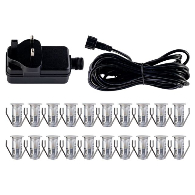 First Choice Lighting Set of 20 - 15mm Stainless Steel IP67 Warm White LED Decking Kit in Silver - image 1