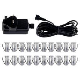 First Choice Lighting Set of 20 - 15mm Stainless Steel IP67 Warm White LED Decking Kit in Silver