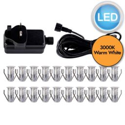 First Choice Lighting Set of 20 - 15mm Stainless Steel IP67 Warm White LED Decking Kit in Silver - thumbnail 9