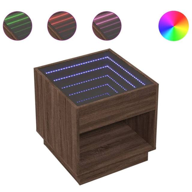 Berkfield Home Bedside Table with Infinity LED Brown Oak 50x50x50 cm - Size: 50 x 50 x 50 cm - image 1