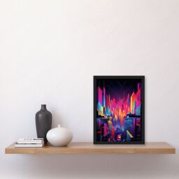 Artery8 Neon Light Colour Abstract Metropolis Cityscape at Night Modern Artwork Artwork Framed Wall Art Print A4 in Black - thumbnail 2
