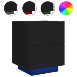 Berkfield Home Decorative Bedside Cabinet with LED Lights Black Engineered Wood - thumbnail 3