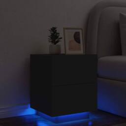 Berkfield Home Decorative Bedside Cabinet with LED Lights Black Engineered Wood - thumbnail 2