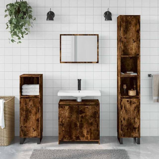 Berkfield Home Spacious 2 Piece Bathroom Furniture Set Smoked Oak Engineered Wood in Brown - image 1