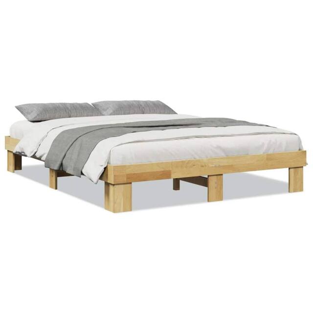 Berkfield Home Bed Frame without Mattress 135x190 cm Double Solid Wood Oak in Brown - image 1