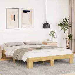 Berkfield Home Bed Frame without Mattress 135x190 cm Double Solid Wood Oak in Brown - thumbnail 2