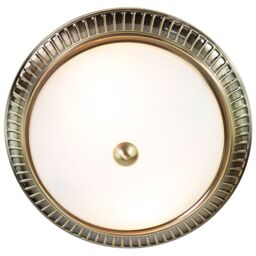 Happy Homewares Traditional Metal Flush Ceiling Light Fitting with Opal Glass Diffuser in Metallic Gold - Size: 11 inches - thumbnail 2