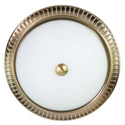 Happy Homewares Traditional Metal Flush Ceiling Light Fitting with Opal Glass Diffuser in Metallic Gold - Size: 11 inches - thumbnail 7